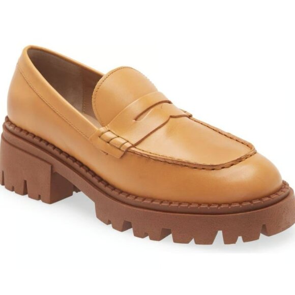 Free People Shoes - NWOT Free People Lyra Brown Leather Platform Penny Loafer Sz 41 Lug Sole Slip On